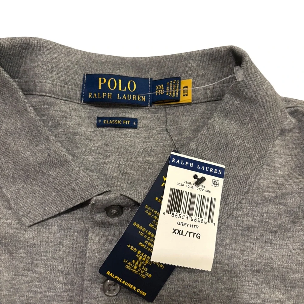 Polo Ralph Lauren Men XXL Grey Flesh Pony Long Sleeve Classic Fit Polo Shirt NWT